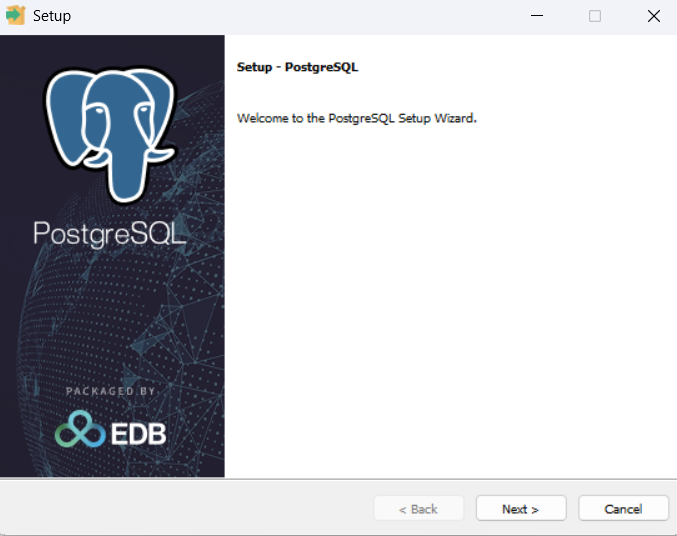 PostgreSQL installer launch screen