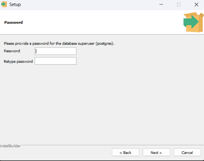 PostgreSQL password setup screen