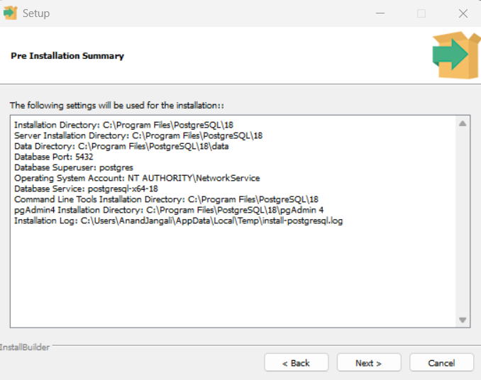 PostgreSQL ready to install screen