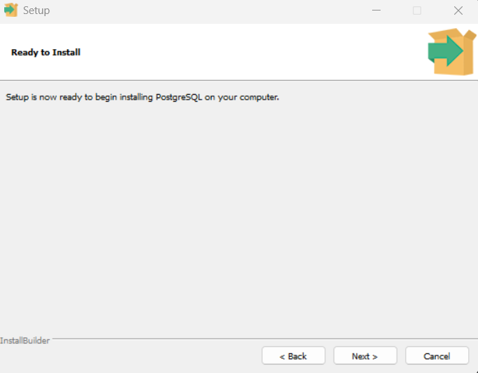 PostgreSQL installation progress screen