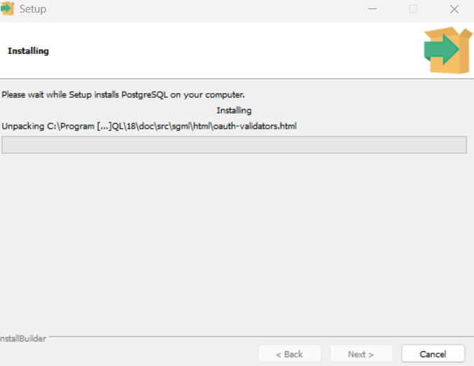 PostgreSQL installation completed screen