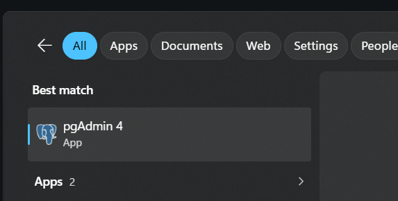 Windows search result for pgAdmin 4